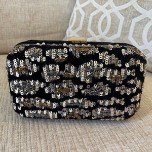 J. Crew small black velvet and gold, silver, copper sequin cross body clutch